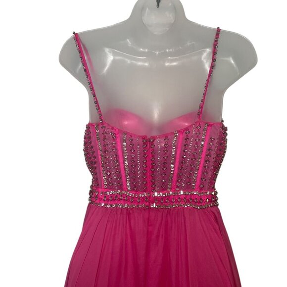 Mac Duggal Hot Pink Gem Corset Ruffle Gown Size 2 NWT Style 68464 Sample - Picture 4 of 9
